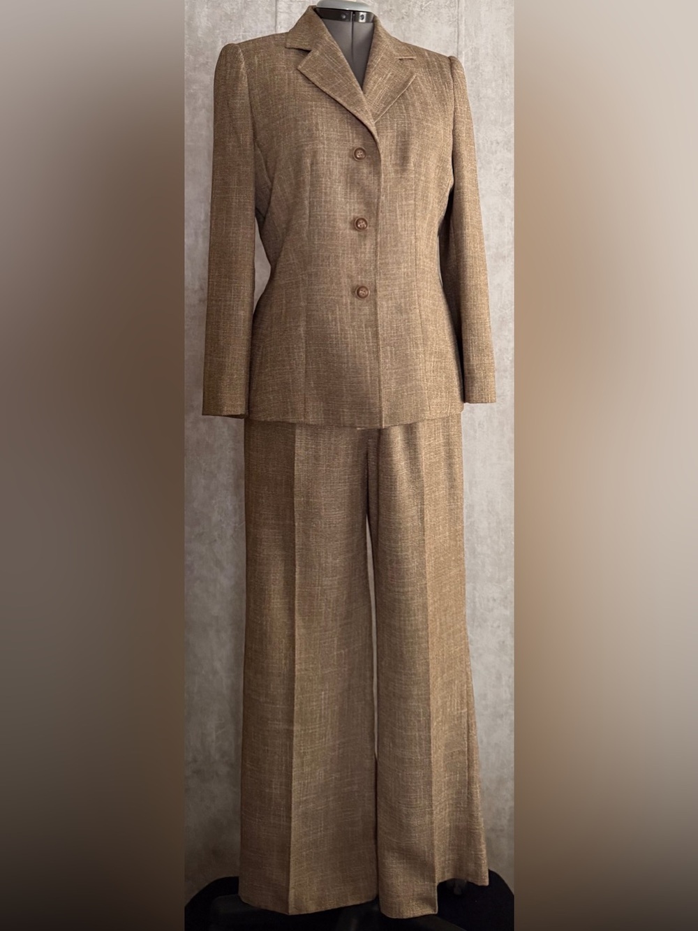 Le Suit Womens 2 Piece Pant Suit Sz 12 Brn Tweed Blazer WideLeg VTG Career Power - Picture 12 of 12